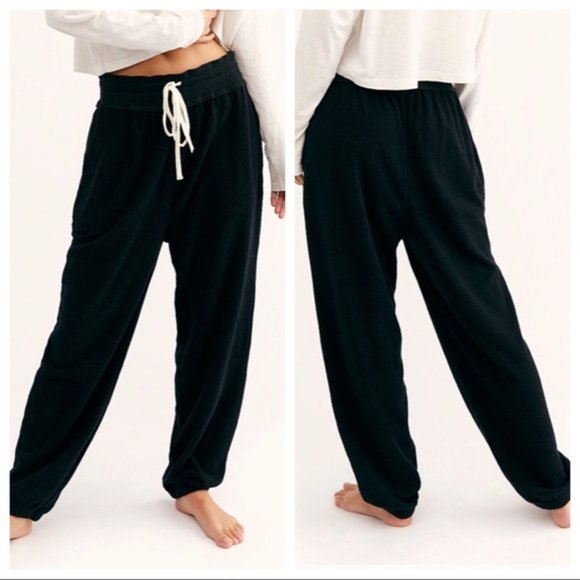 Free People Pants - Free People Womens M Black Slouchy Joggers Fleece Fuzzy Sweatpants